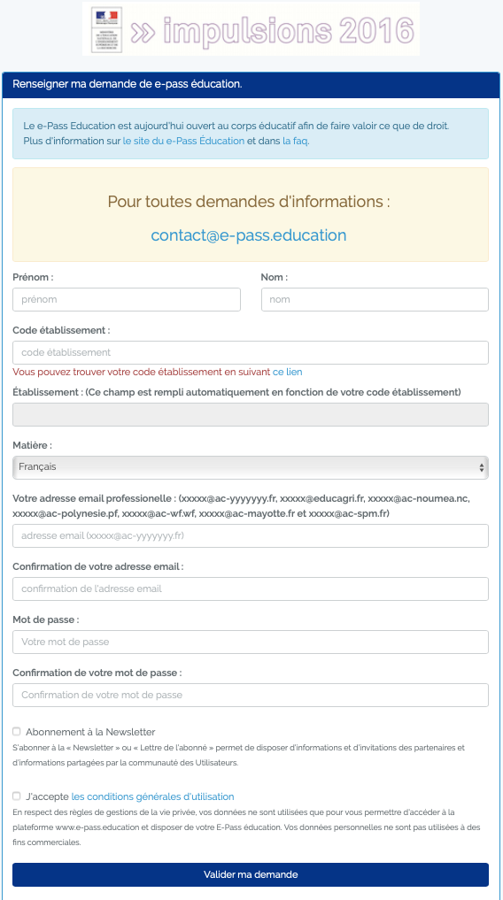 Formulaire e-pass